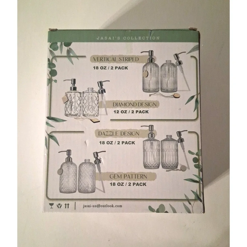 2 Jasai 18oz Simple Glass Soap Dispensers with Pump, Refillable Kitchen Bath New